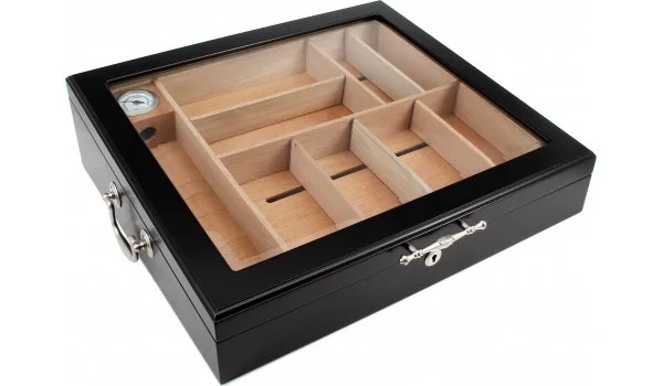 Sort humidor med glasslokk